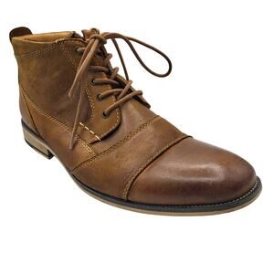 Steve Madden Jabbar Cap Toe Burnished Leather Wood Stack Heel Boot Men's Sz 10.5